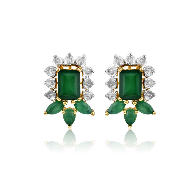 Green Onyx and White Sapphire Stud Earrings
