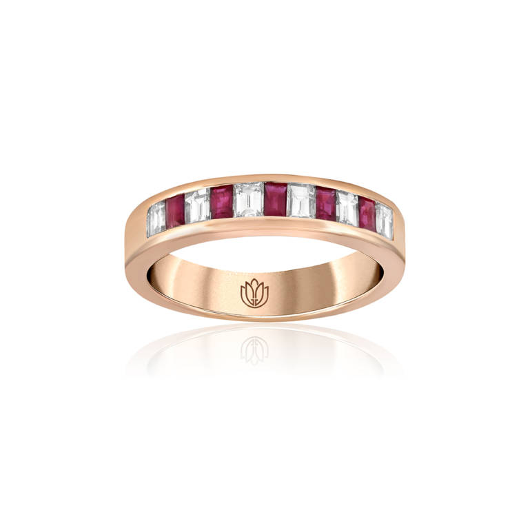 Ruby Baguette and Diamond Baguette Ring Band