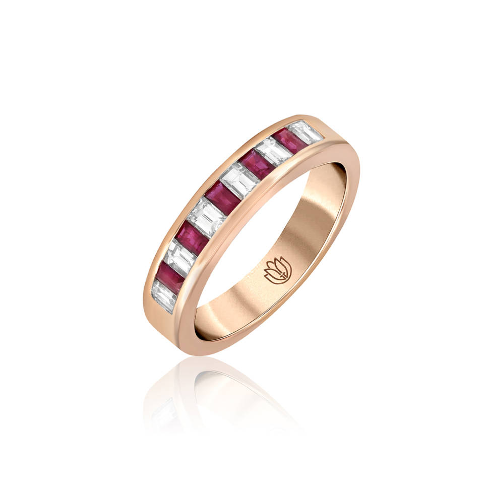 Ruby Baguette and Diamond Baguette Ring Band
