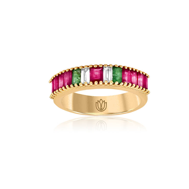 Ruby, Emerald and Diamond Baguette Ring Band