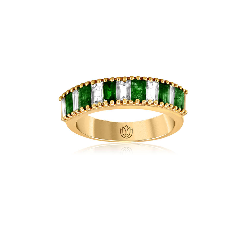 Emerald Baguette and Diamond Baguette Ring Band