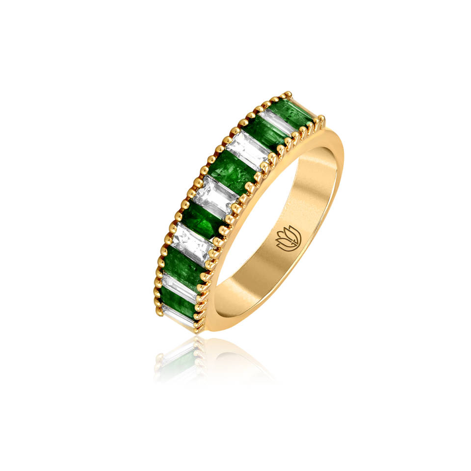 Emerald Baguette and Diamond Baguette Ring Band