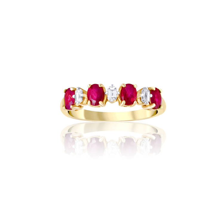 Ruby Oval and Diamond Emerald Cut Ring