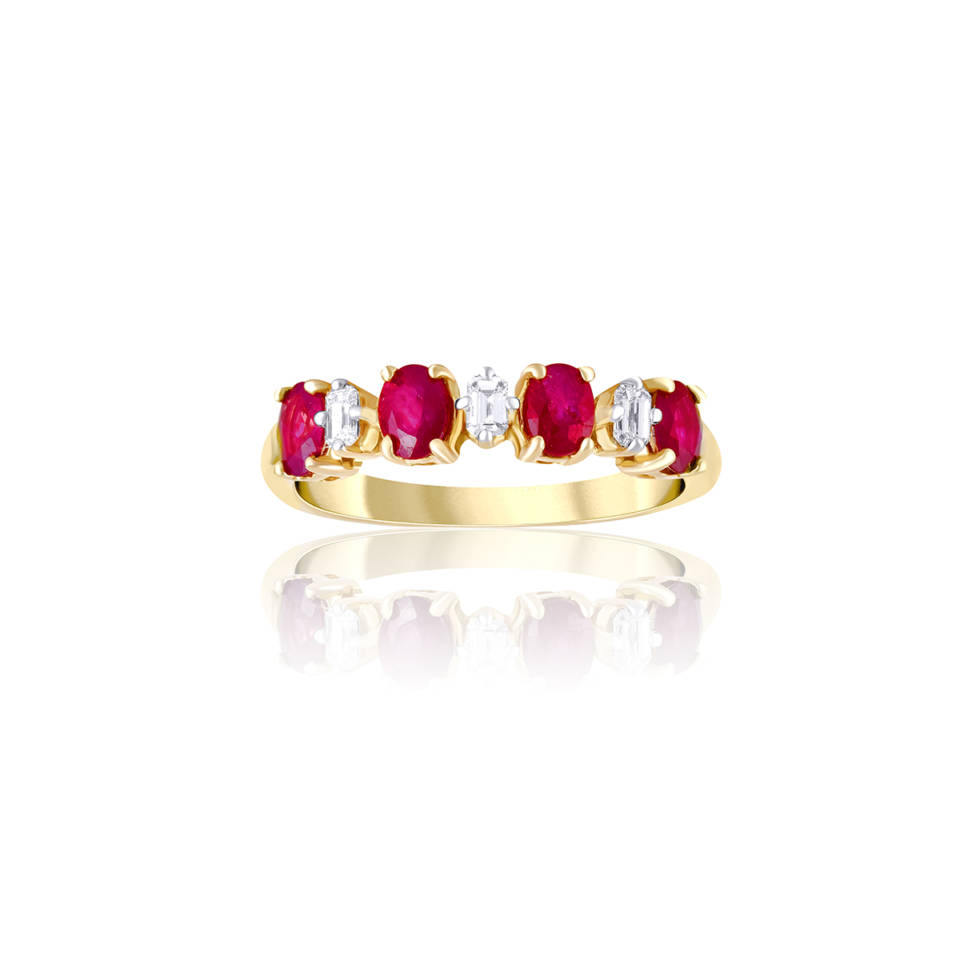 Ruby Oval and Diamond Emerald Cut Ring
