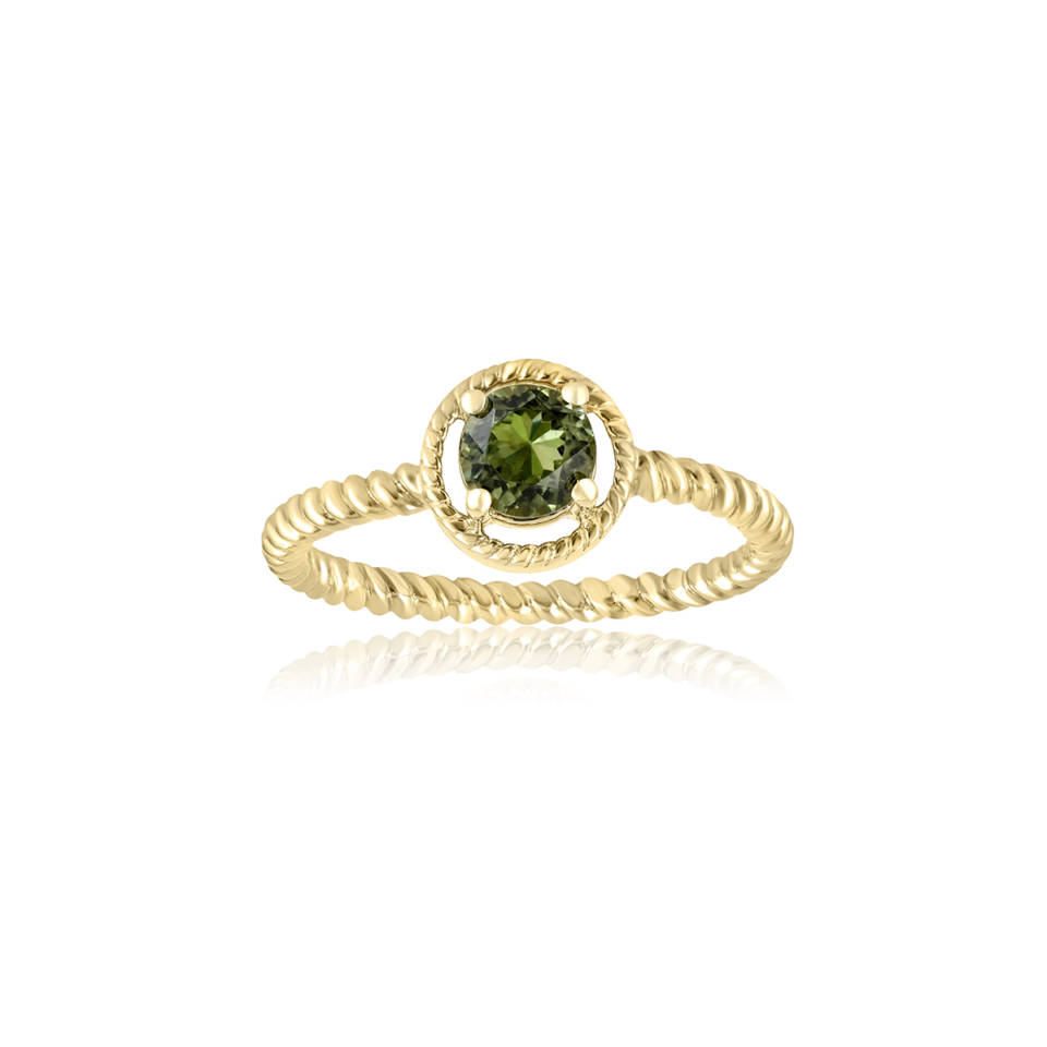 Green Tourmaline in Braided Yellow Gold