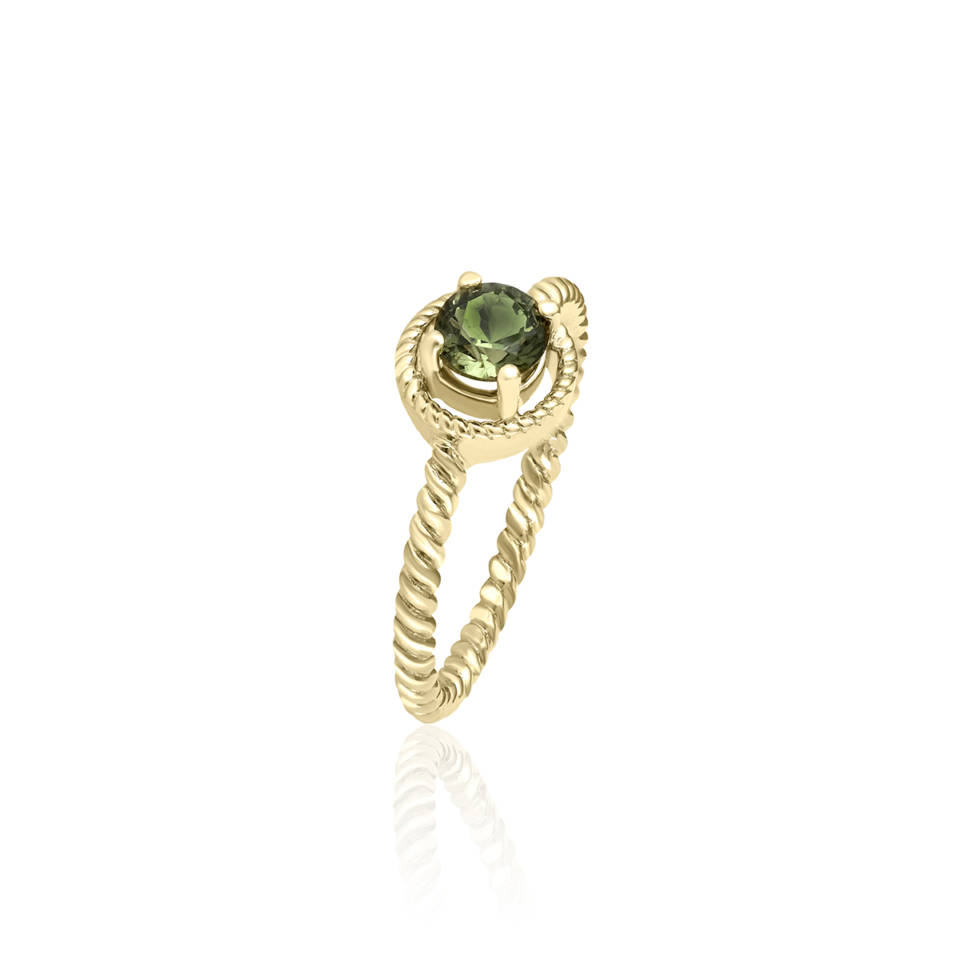 Green Tourmaline in Braided Yellow Gold